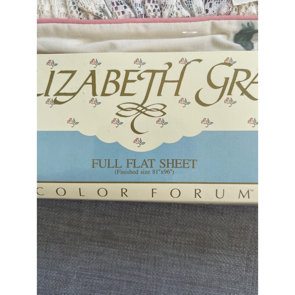 Vintage Elizabeth Gray Victoria Floral Full Flat & Fitted Sheet Set NEW Cottage - Picture 7 of 8